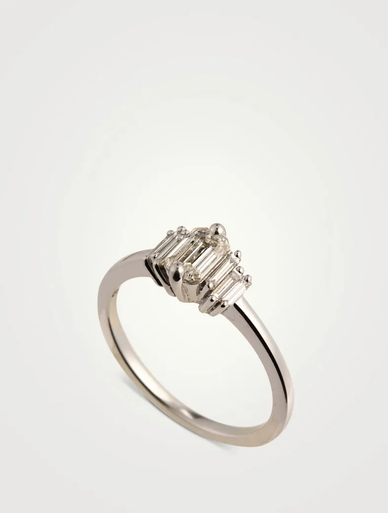 One-Of-A-Kind 14K White Gold Triple Diamond Ring