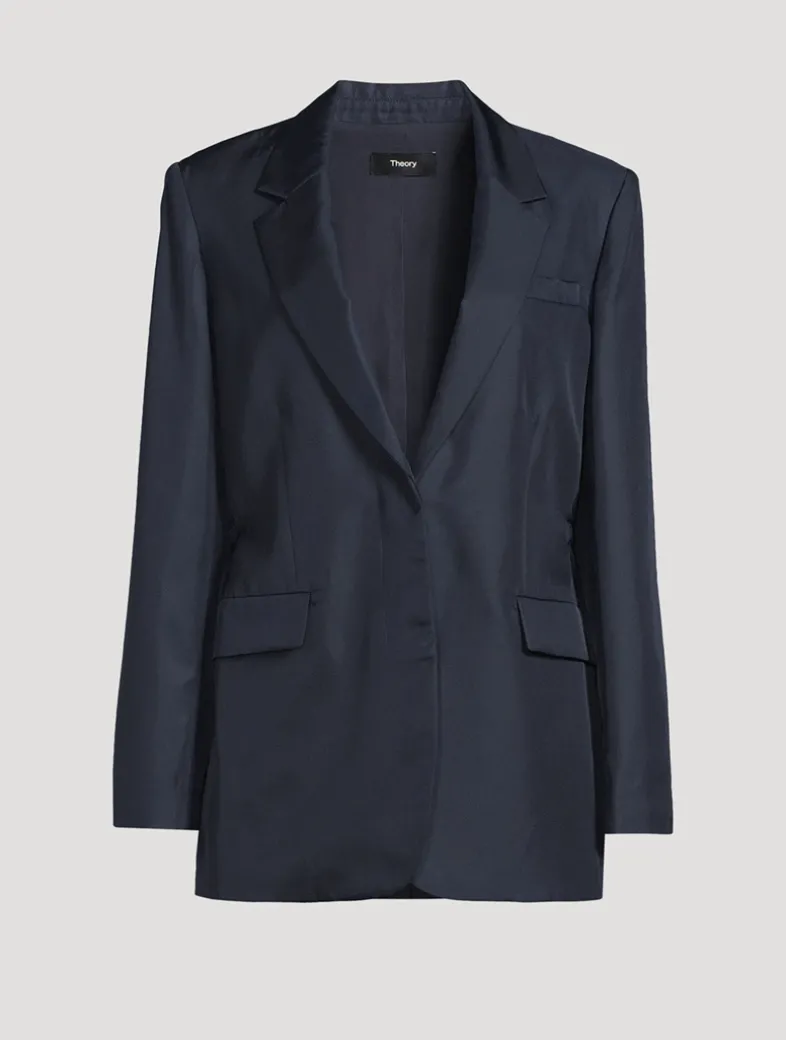 Oversized Cinch Waist Silk Jacket