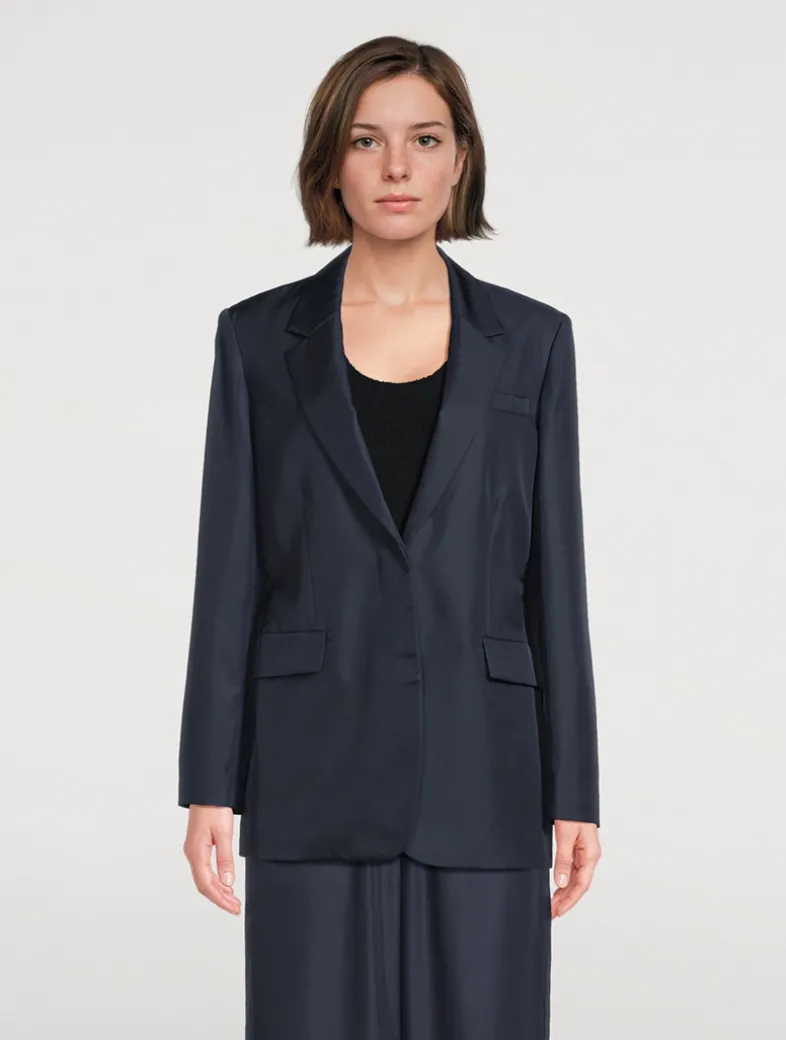 Oversized Cinch Waist Silk Jacket