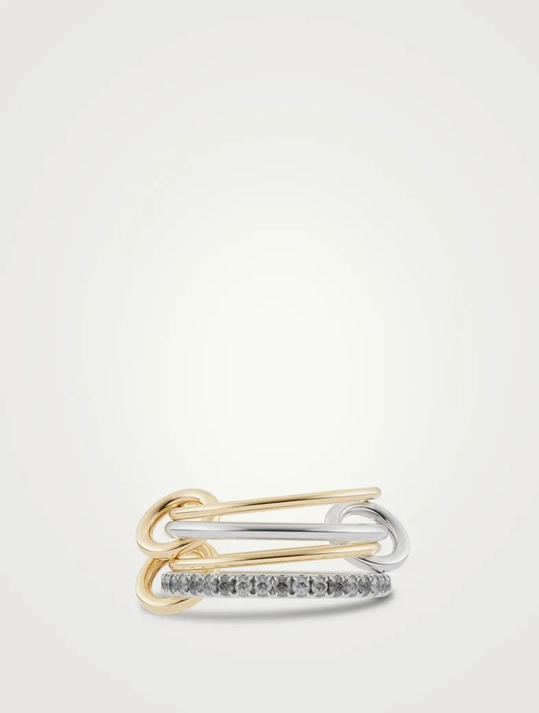 Pisces SG Pavé Gris Silver And 18K Gold Ring With Diamonds