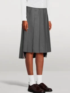 Pleated Wool Twill Midi Skirt