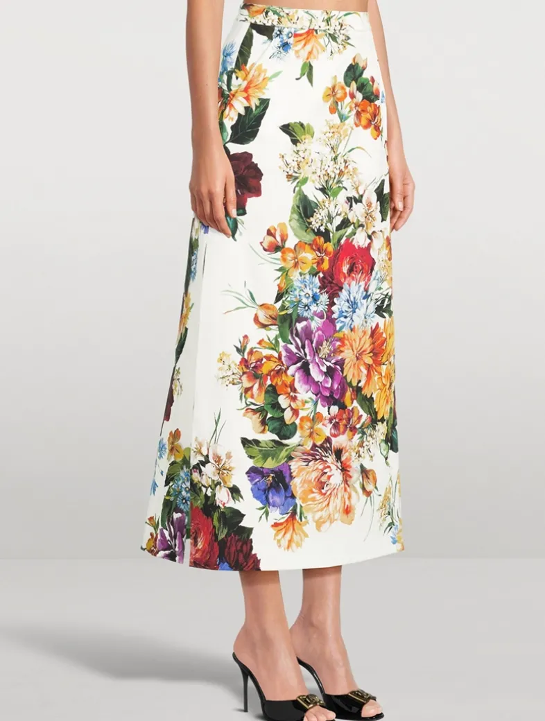 Poplin Skirt In Flower Bouquet Print
