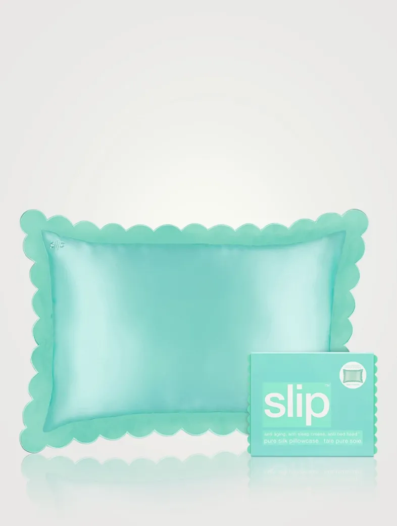Pure Silk Queen Pillowcase With Scalloped Edge - Turquoise