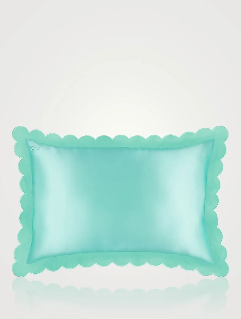Pure Silk Queen Pillowcase With Scalloped Edge - Turquoise