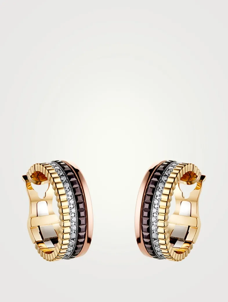 Quatre Classique Gold Hoop Earrings With PVD And Diamonds