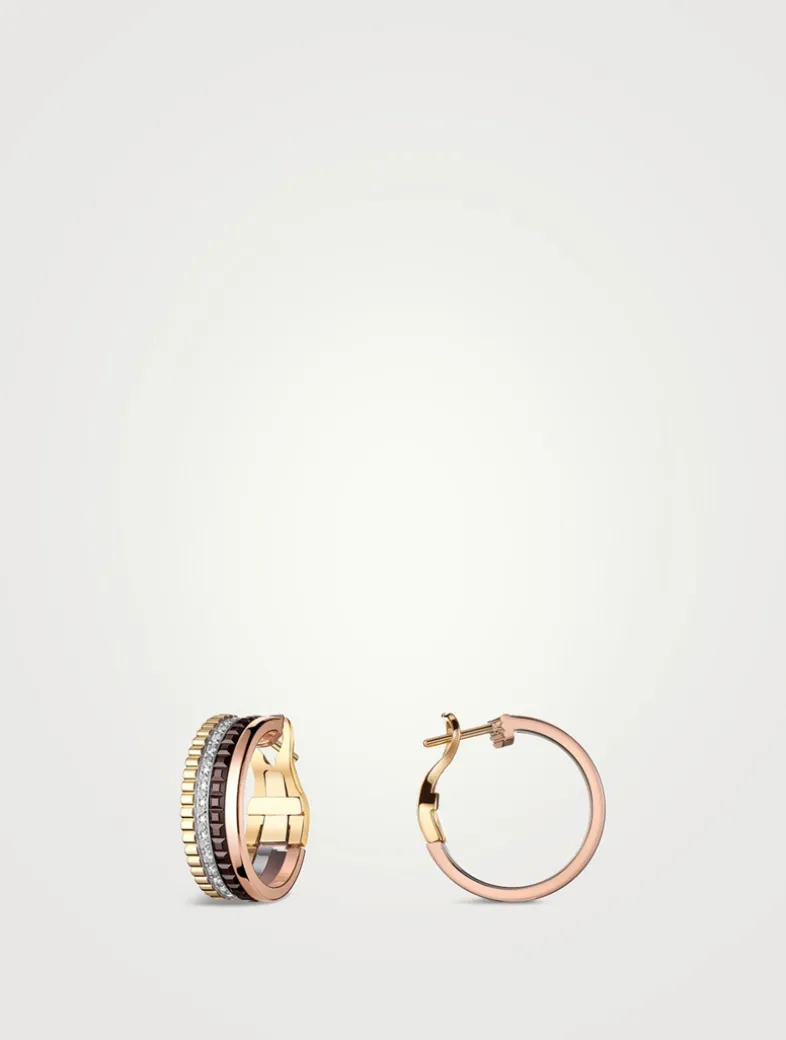 Quatre Classique Gold Hoop Earrings With PVD And Diamonds