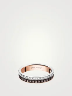 Quatre Classique Gold Wedding Band With Brown PVD And Diamonds