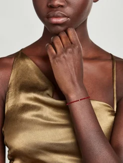 Red Bamboo Coral Beaded Bracelet With Small 14K Gold Pavé Diamond Bead