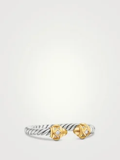 Renaissance Ring In Sterling Silver With 14k Yellow Gold, Gold Domes And Diamonds, 2.3mm