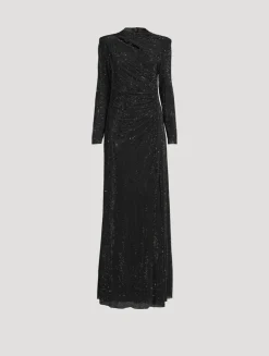 Rhinestone Mesh Cut-Out Maxi Dress