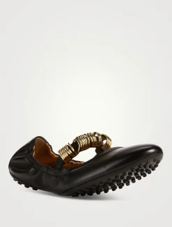 Ring-Embellished Leather Ballerinas