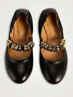 Ring-Embellished Leather Ballerinas