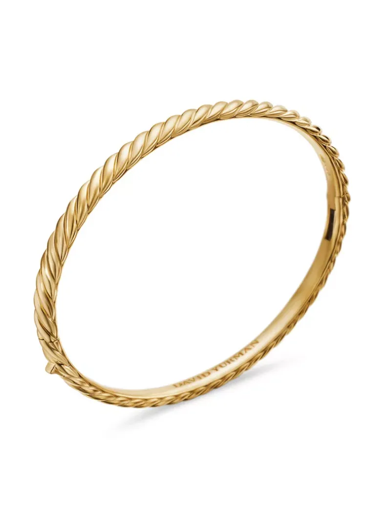 Sculpted Cable Bangle Bracelet In 18k Yellow Gold, 4.6mm