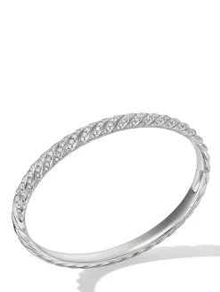 Sculpted Cable Bangle Bracelet In 18k White Gold With Diamonds, 6.2mm