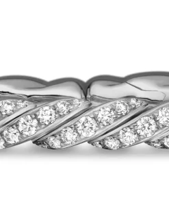 Sculpted Cable Flex Bracelet In 18k White Gold With Diamonds, 5mm