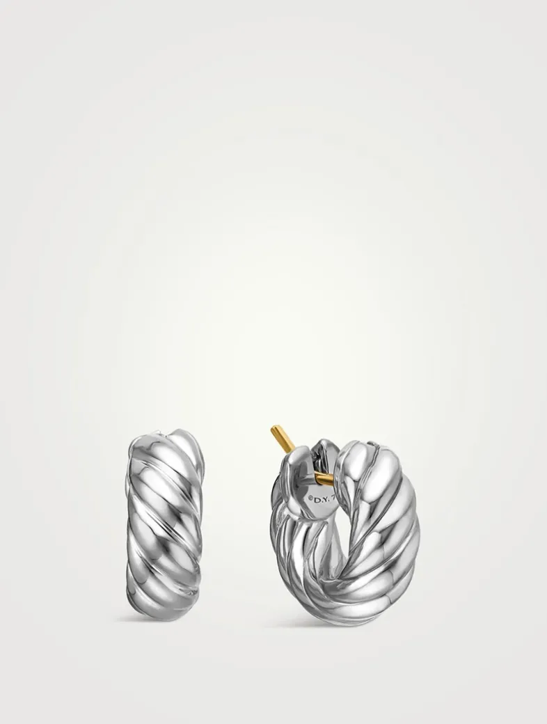 Sculpted Cable Hoop Earrings In Sterling Silver, 14.4mm