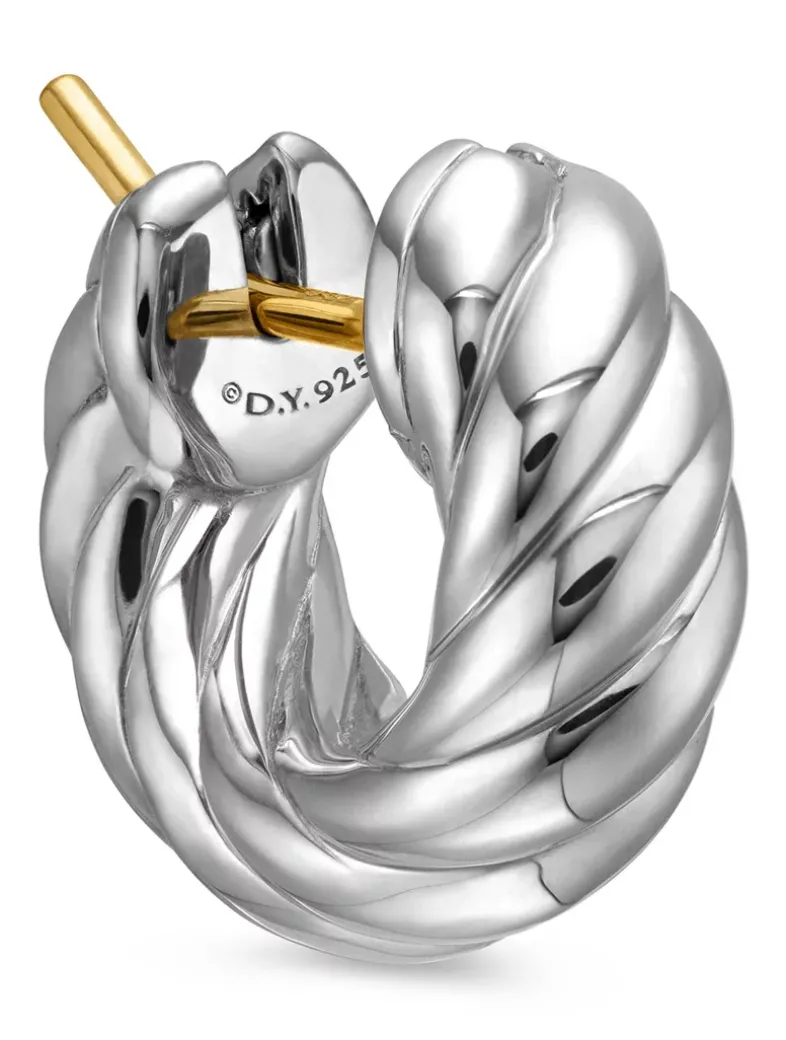 Sculpted Cable Hoop Earrings In Sterling Silver, 14.4mm