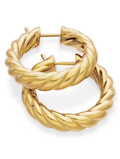 Sculpted Cable Hoop Earrings In 18k Yellow Gold, 25.4mm