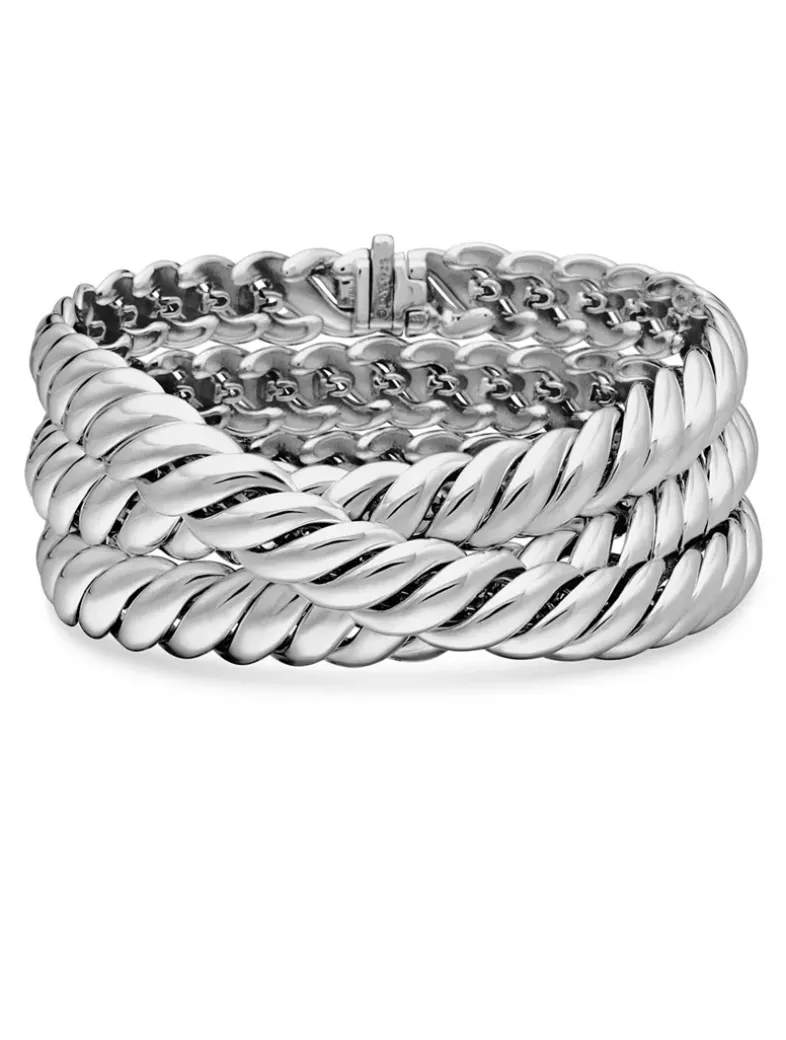 Sculpted Cable Triple Wrap Bracelet In Sterling Silver, 8.5mm