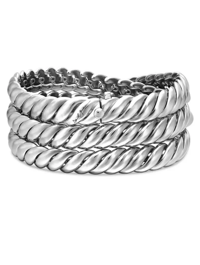 Sculpted Cable Triple Wrap Bracelet In Sterling Silver, 8.5mm