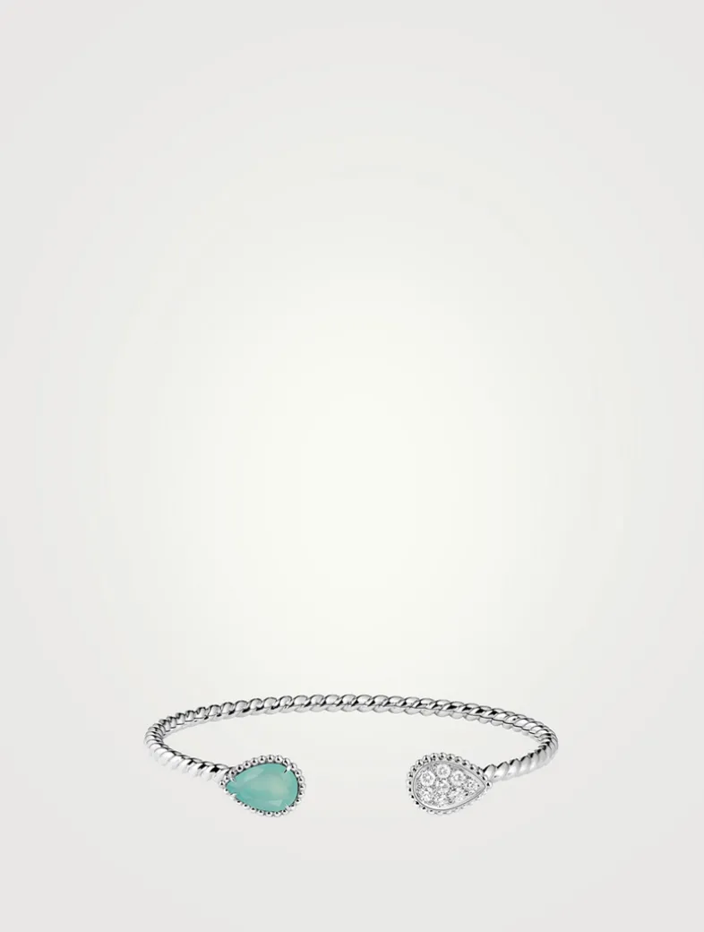 Serpent Bohème 18K White Gold Double Motif Bracelet With Aquaprase And Diamonds