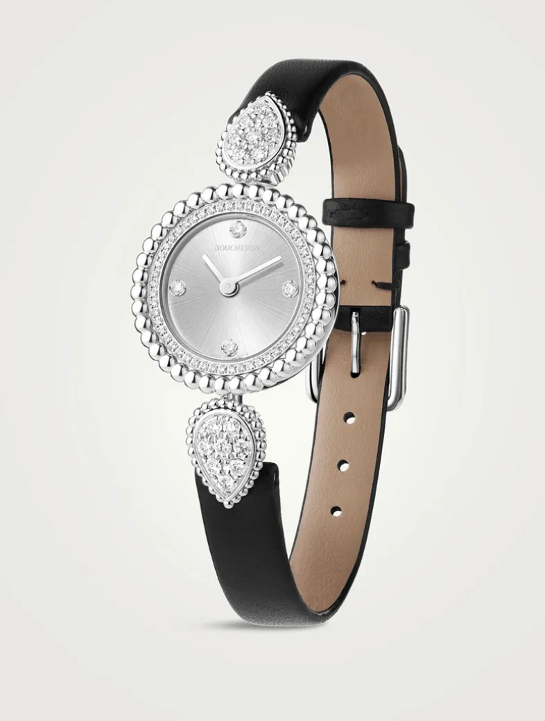 Serpent Bohème Leather Strap Watch With Diamonds