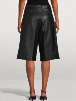 Side-Zip Leather Shorts
