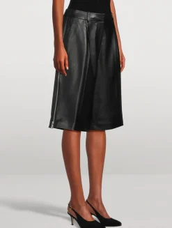 Side-Zip Leather Shorts