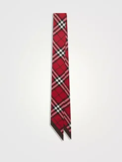 Skinny Contrast Check Silk Scarf