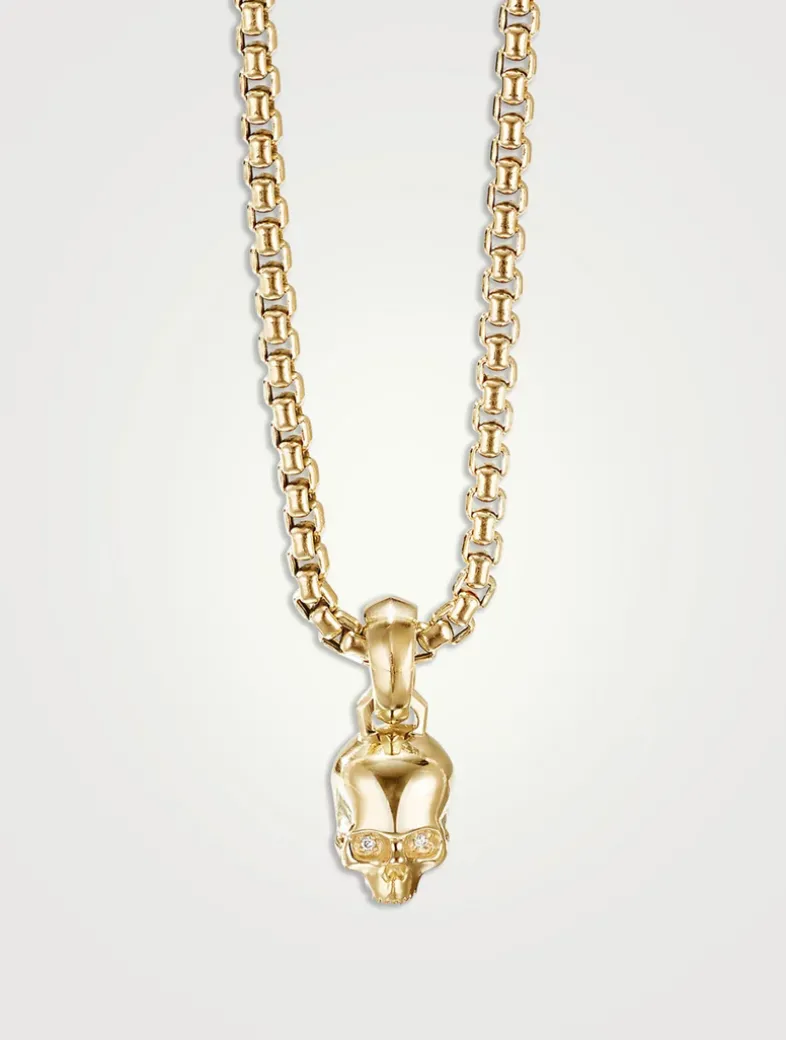Skull Amulet In 18k Yellow Gold With Pavé Diamonds