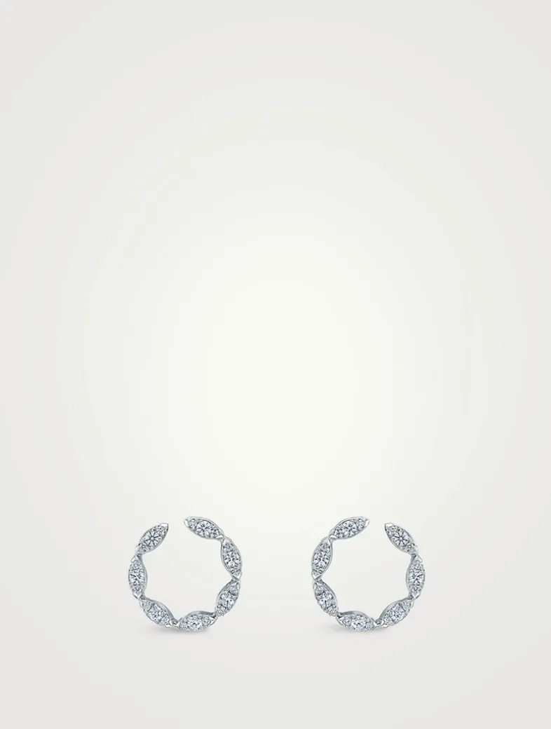 Small Aerial 18K White Gold Marquise Wrap Earrings With Diamonds