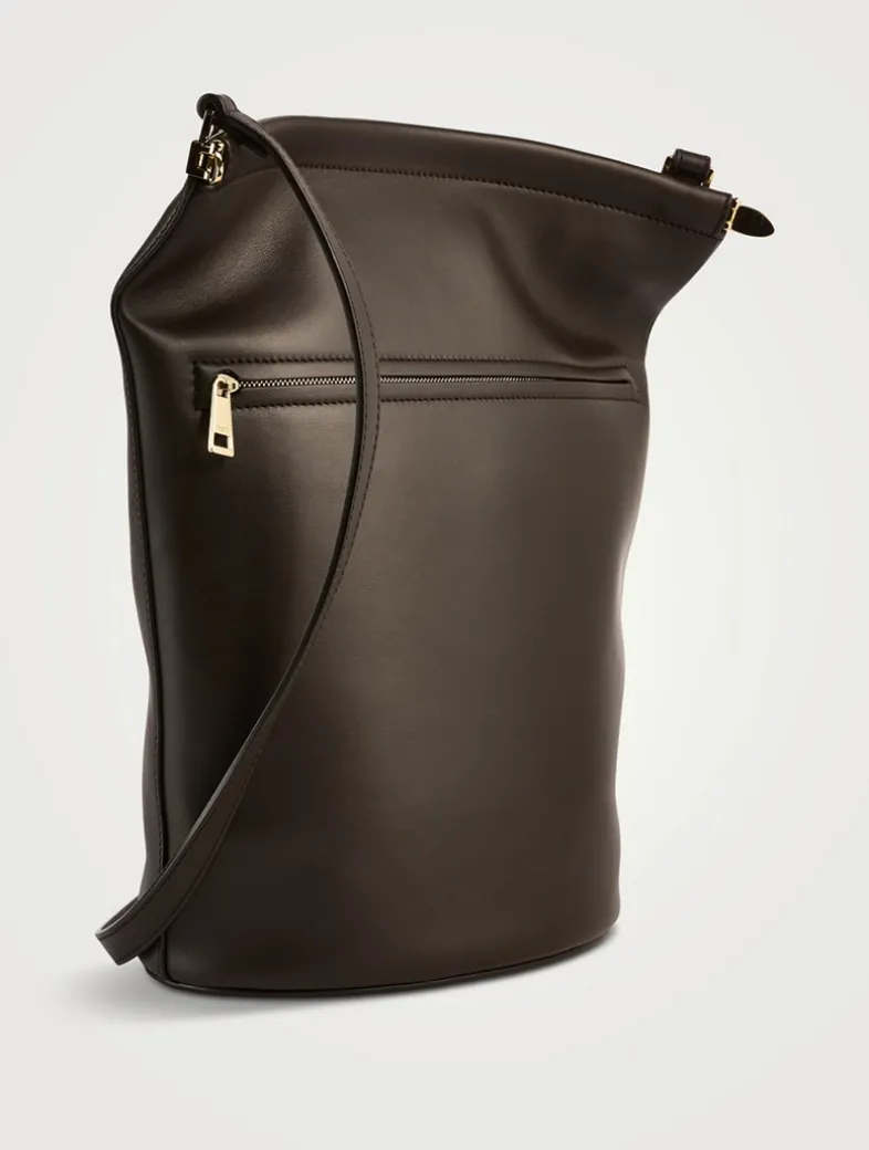 Small Magenta Leather Bucket Bag