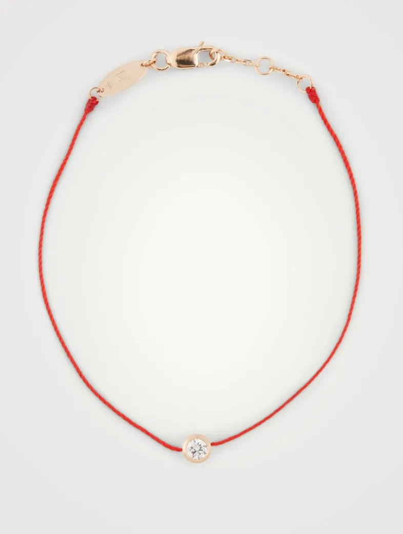 So Pure 18K Rose Gold String Bracelet With Diamond
