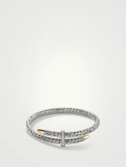 Spear 14K Gold And Silver Bypass Flex Cuff Bracelet With Pavé Diamonds