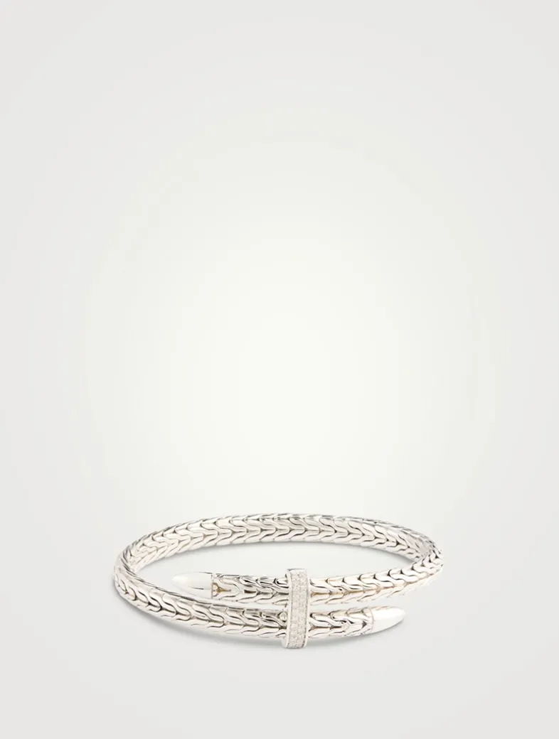 Spear Silver Bypass Flex Cuff Bracelet With Pavé Diamonds