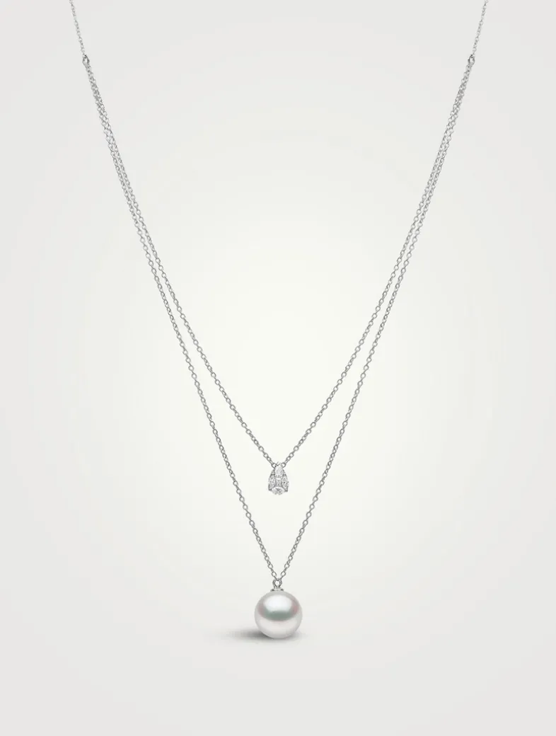 Starlight 18K White Gold South Sea Pearl Layered Necklace With Diamonds
