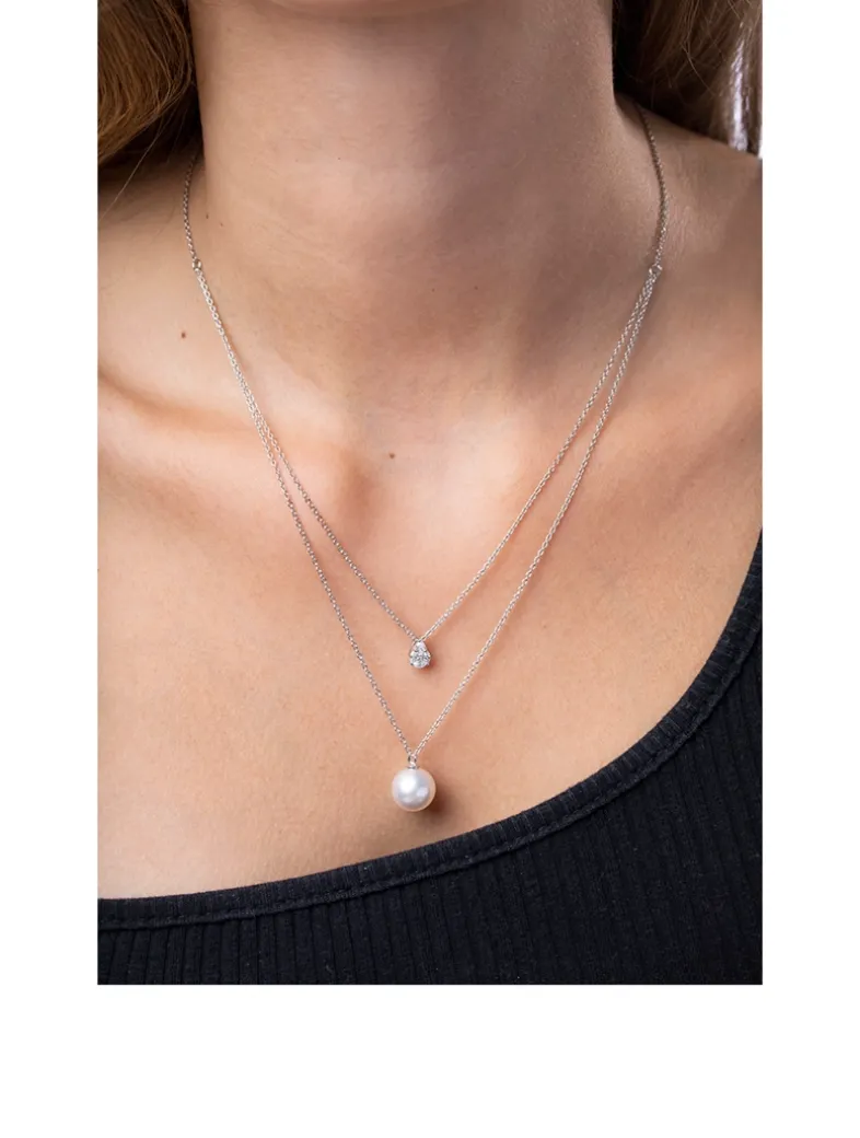 Starlight 18K White Gold South Sea Pearl Layered Necklace With Diamonds
