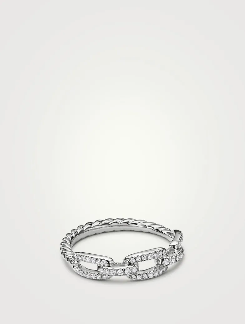 Stax Chain Link Ring In 18k White Gold With Pavé Diamonds