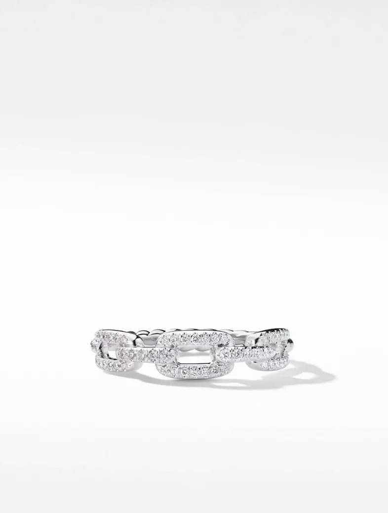 Stax Chain Link Ring In 18k White Gold With Pavé Diamonds