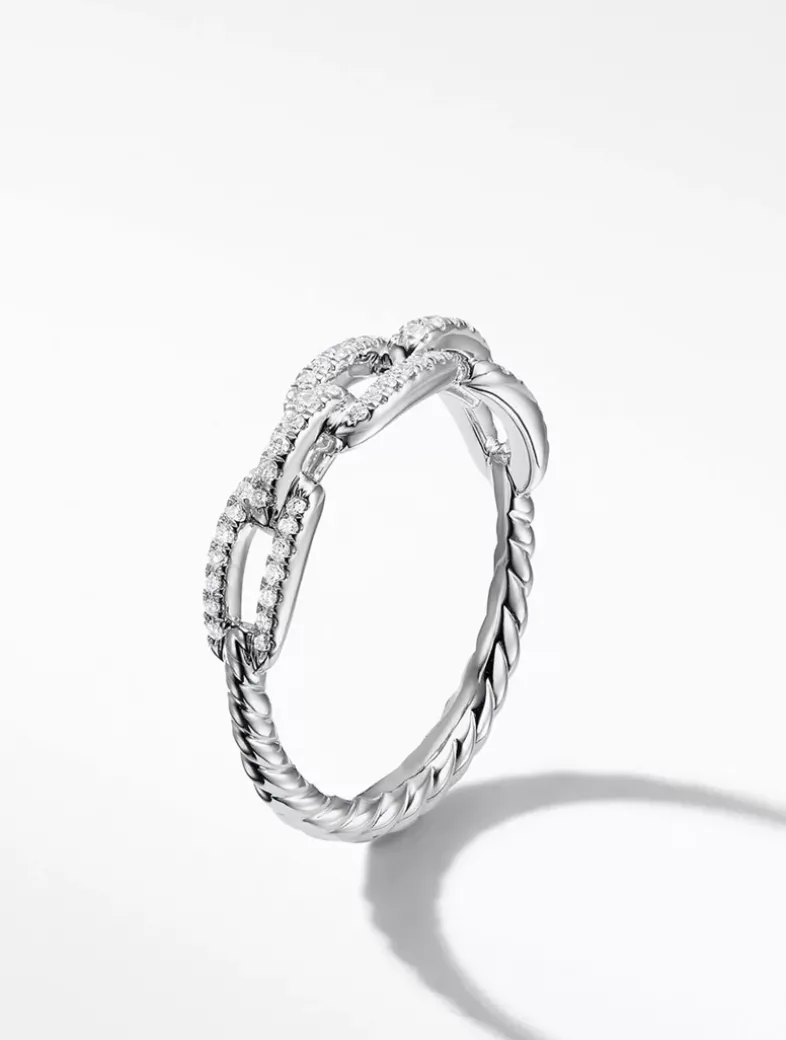 Stax Chain Link Ring In 18k White Gold With Pavé Diamonds