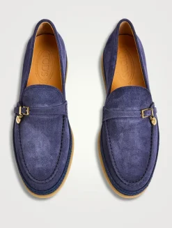 Suede And Raffia Loafers