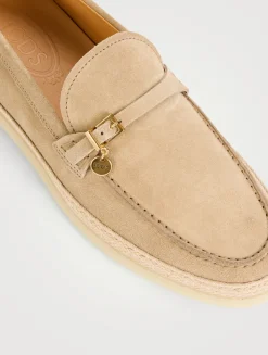 Suede And Raffia Loafers