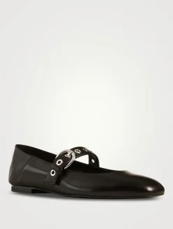Supermoto Leather Mary Jane Ballet Flats