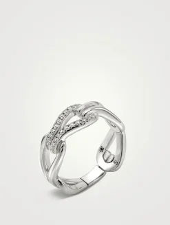 Surf Sterling Silver Ring With Pavé Diamonds