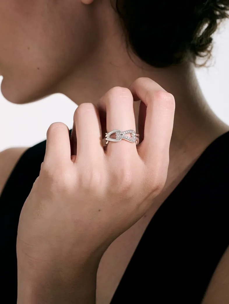 Surf Sterling Silver Ring With Pavé Diamonds