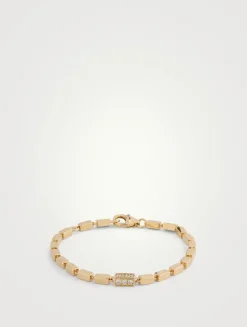 Thick 18K Gold Block-Chain Single Pavé Diamond Bracelet