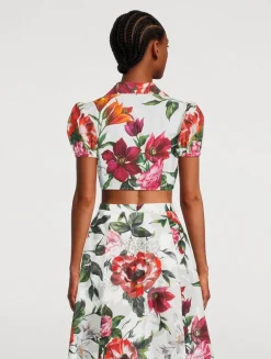 Tie-Front Poplin Shirt In Floral Print
