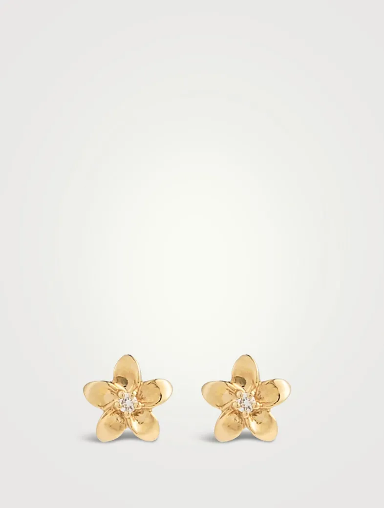 Tiny Plumeria Stud Earrings With Diamonds