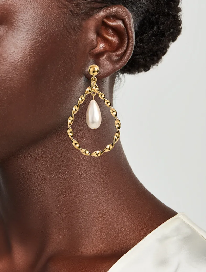 Twisted Faux Pearl Drop Clip-On Earrings