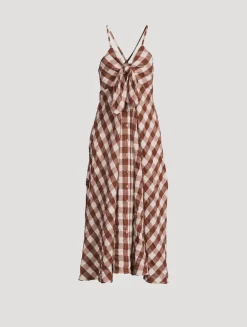 Via Tie-Front Midi Dress In Gingham Print